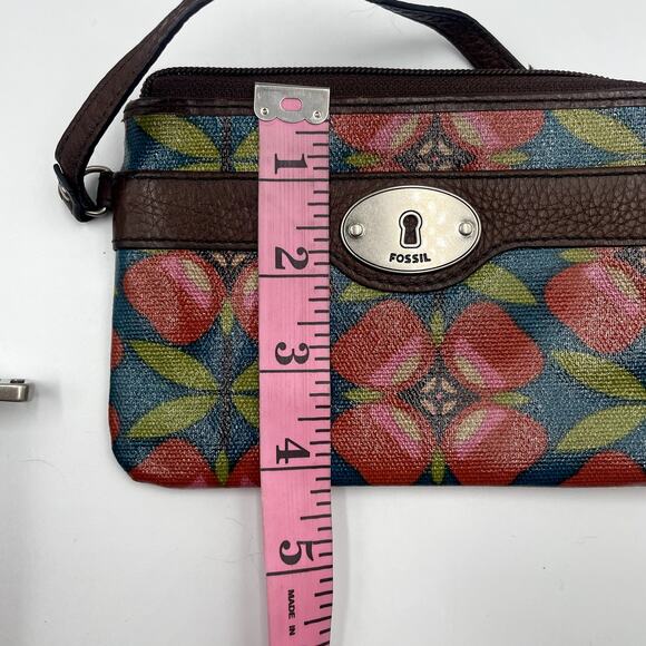 Fossil Key-Per Floral Coated Canvas Crossbody Purse + Wallet Wristlet Pink Black - Picture 10 of 11